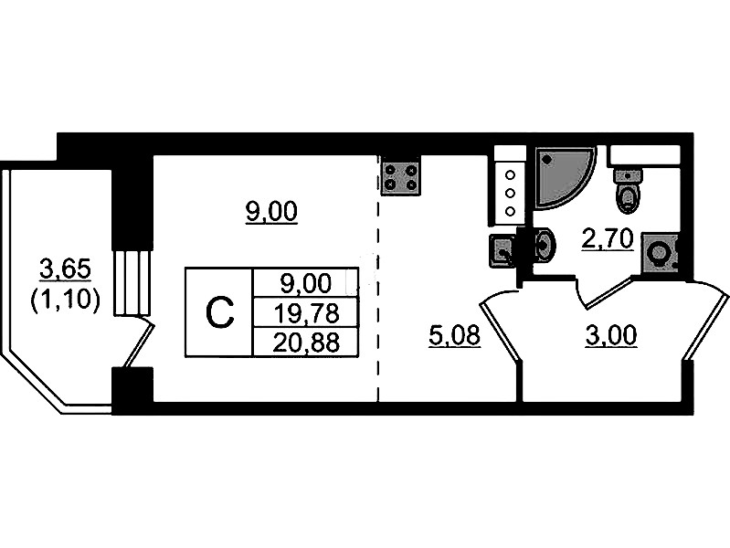 Квартира студия 20.88 м², 3/23 эт., ЖК «Живи! В Рыбацком»